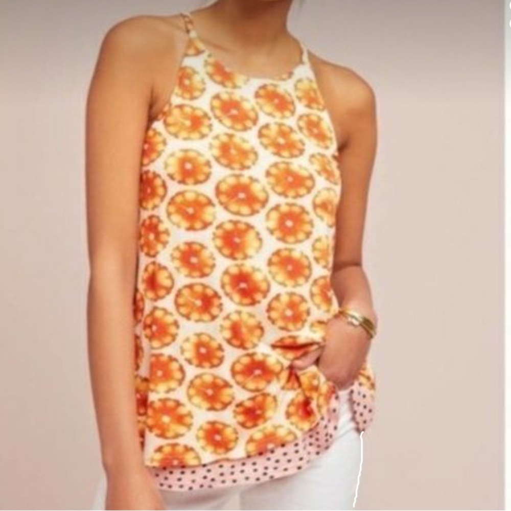 Anthropologie Orange Patterned Women's Top